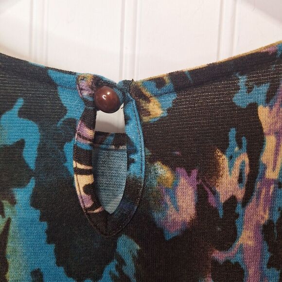 Isle Apparel Womens Peplum Fitted Dress Size S Blue Multi Long Sleeve Knit VTG - Picture 7 of 10
